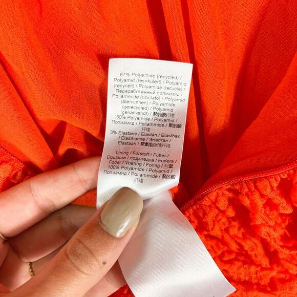 Ganni NWOT Orange Ruched Lace Midi Dress Size 6 - Picture 11 of 12